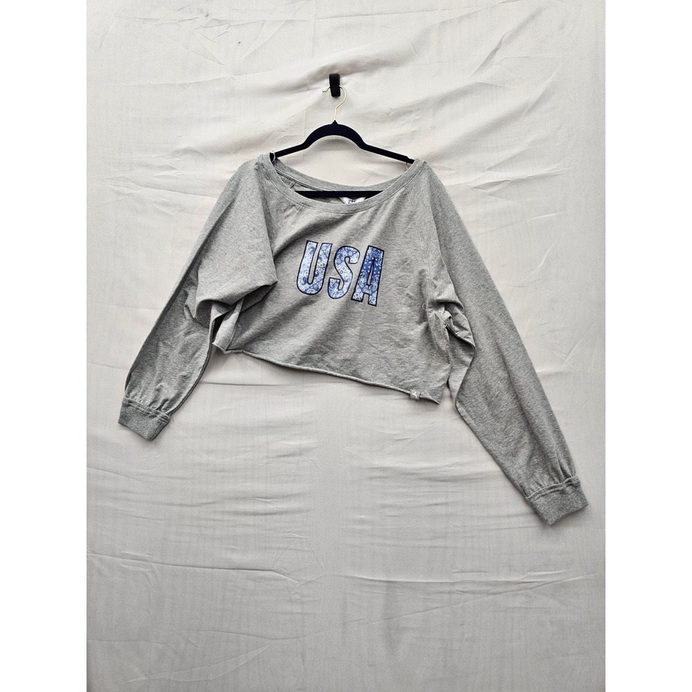 JoyLab Womens USA Graphic Pullover Sweatshirt Grey Cotton Blend Size Medium
